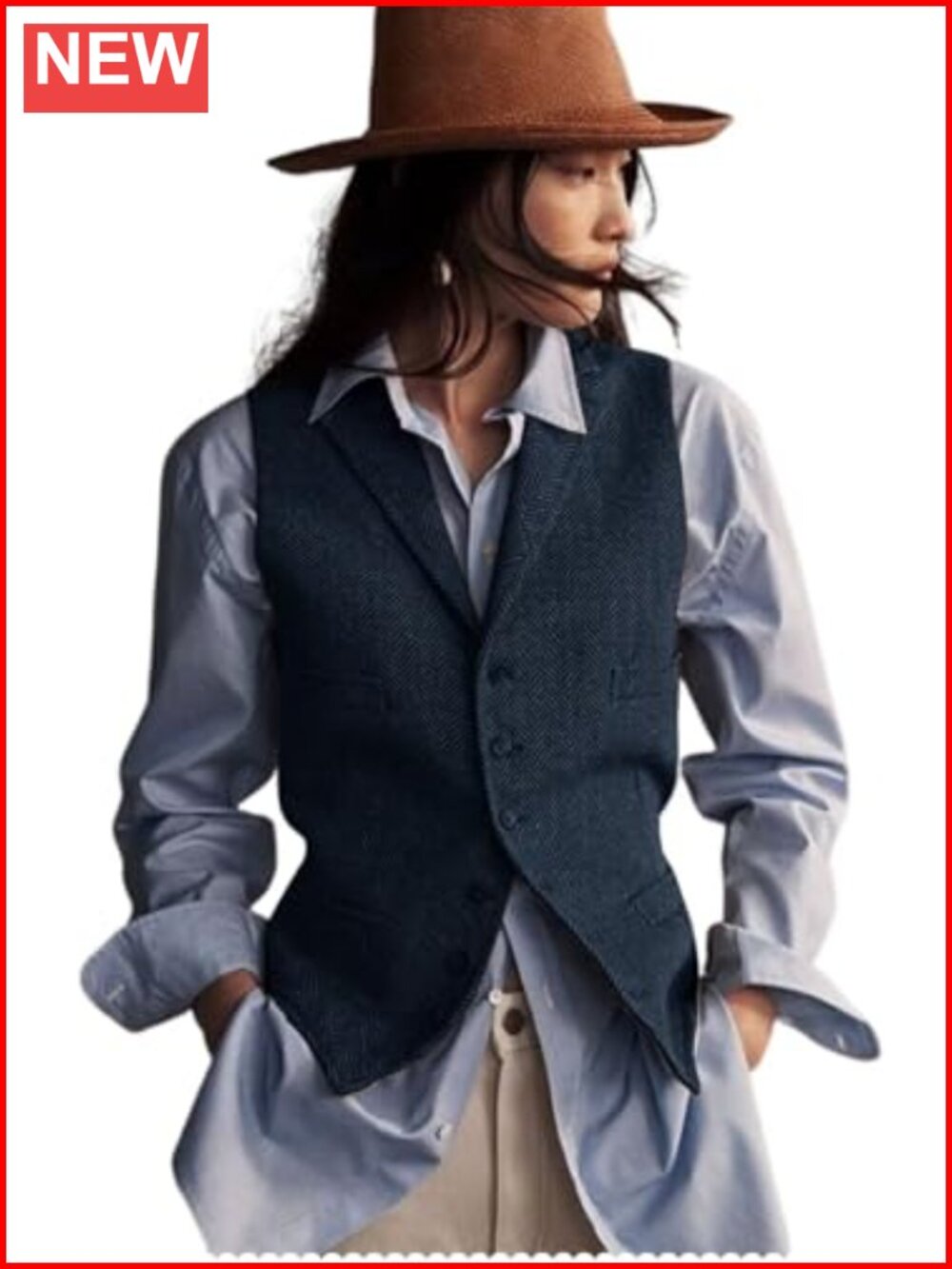 Herringbone Tweed Waistcoat V-Neck Lapel Suit Vest